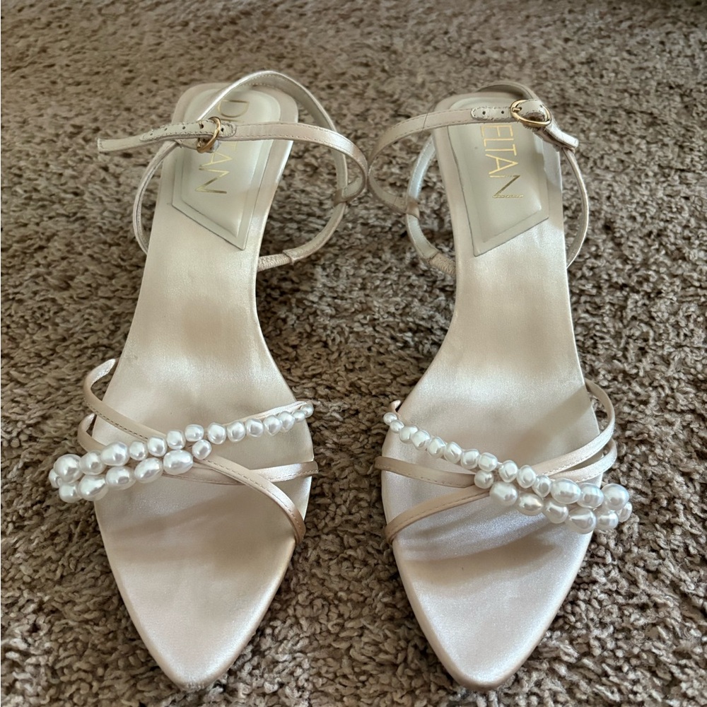 Delta Cream Pearl-Adorned Heels